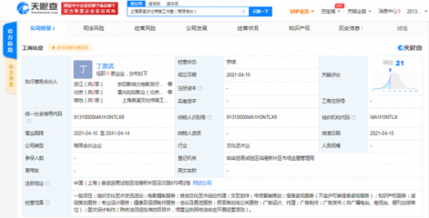 景甜投資成立文化傳媒工作室,經營范圍含電影攝制服務